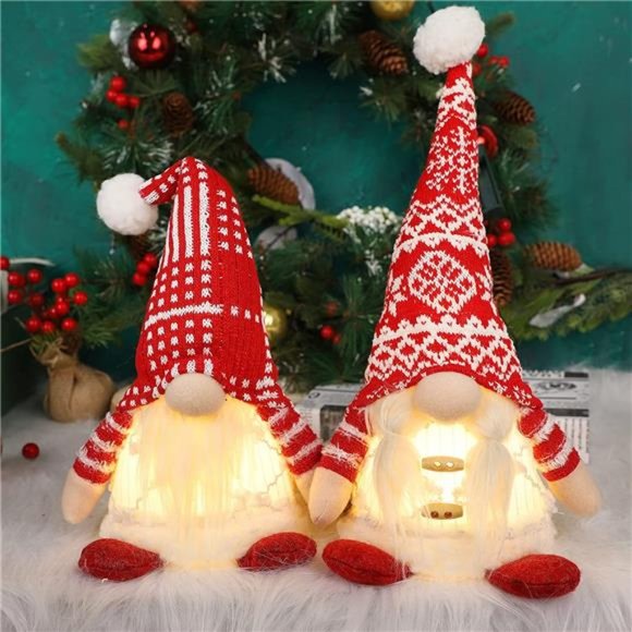 2 Pack Lighted Christmas Gnomes, 14 Inch Plush Scandinavian Swedish Tomte - Picture 5 of 6
